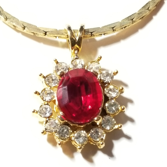 Vintage | Jewelry | Vintage Red Gem Necklace Gold Tone Princess Royal ...